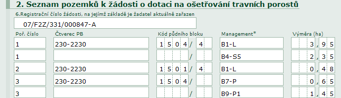 Druh zeleniny Termín výsevu Termín sklizně - ţadatel uvede dvouznakovou zkratku pěstované zeleniny (viz Příloha č. 7).