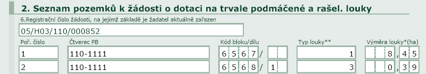 Aktuálně zařazená výměra celková výměra dle aktuálního zařazení. Meziplodina Výměra - ţadatel zapíše kód pěstované meziplodiny (viz Příloha č.