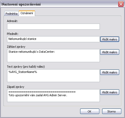 6.8.2. Záložka Oznámení Na této záložce můžete upřesnit, jak má vlastní zpráva vypadat.