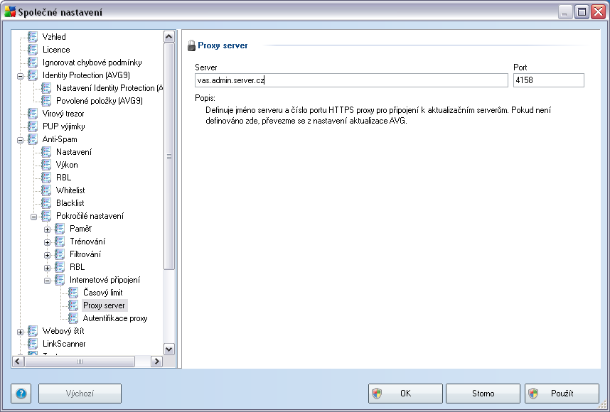 Pokud váš AVG Admin Server vyžaduje přihlašovací údaje, otevřete také