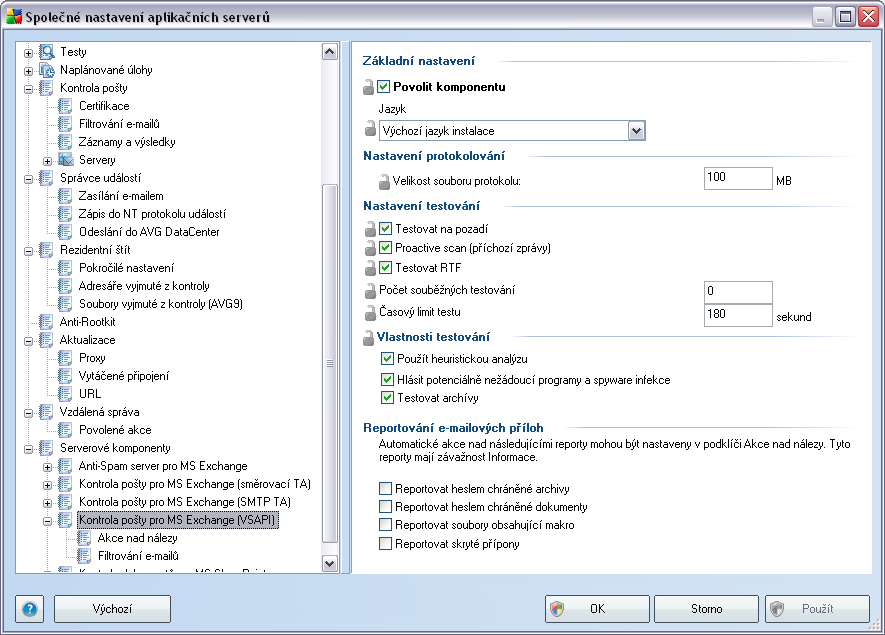 10.3.5. Kontrola pošty pro MS Exchange (VSAPI) Tato položka obsahuje možnosti nastavení Kontroly pošty pro MS Exchange (VSAPI).