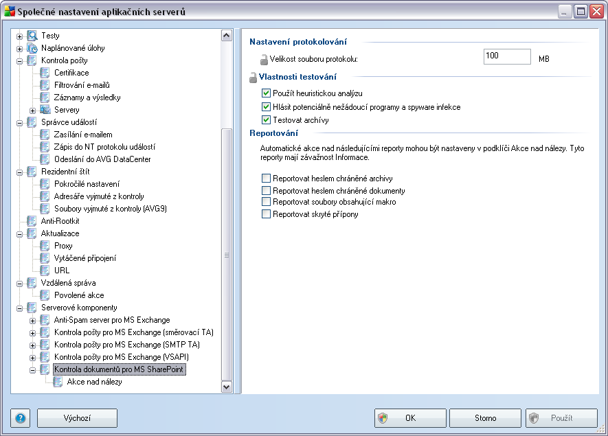 10.3.6. Kontrola dokumentů pro MS SharePoint Tato položka obsahuje možnosti nastavení Kontroly dokumentů pro MS SharePoint.