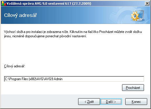 2.7. Cílová složka Je potřeba zvolit cílovou složku, kam bude AVG Anti-Virus Business Edice (a příslušné komponenty) nainstalovány.