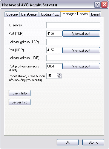 Na této záložce lze měnit parametry AVG Admin Serveru související se službou AVG Managed Update.