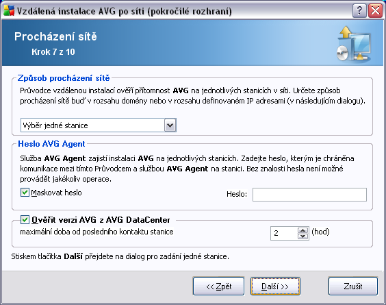 Průvodce potřebuje nejdříve otestovat některé stanice, zjistit jejich stav a následně na ně nainstalovat AVG. V Procházení sítě zvolte z rolovací nabídky požadovanou metodu výběru stanic.
