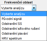 Po vybrání svodu se tedy zobrazí původní signál tohoto svodu v časové oblasti. Analýzy si uživatel vybírá ze dvou oblastí a to z časové oblasti (Obr. 43) 