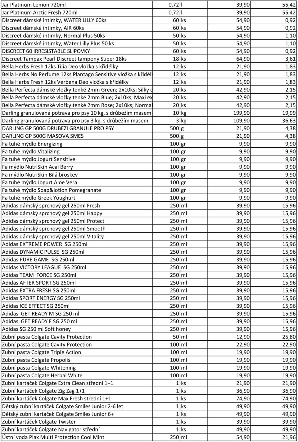 Pearl Discreet tampony Super 18ks 18 ks 64,90 3,61 Bella Herbs Fresh 12ks Tilia Deo vložka s křidélky 12 ks 21,90 1,83 Bella Herbs No Perfume 12ks Plantago Sensitive vložka s křidélky 12 ks 21,90