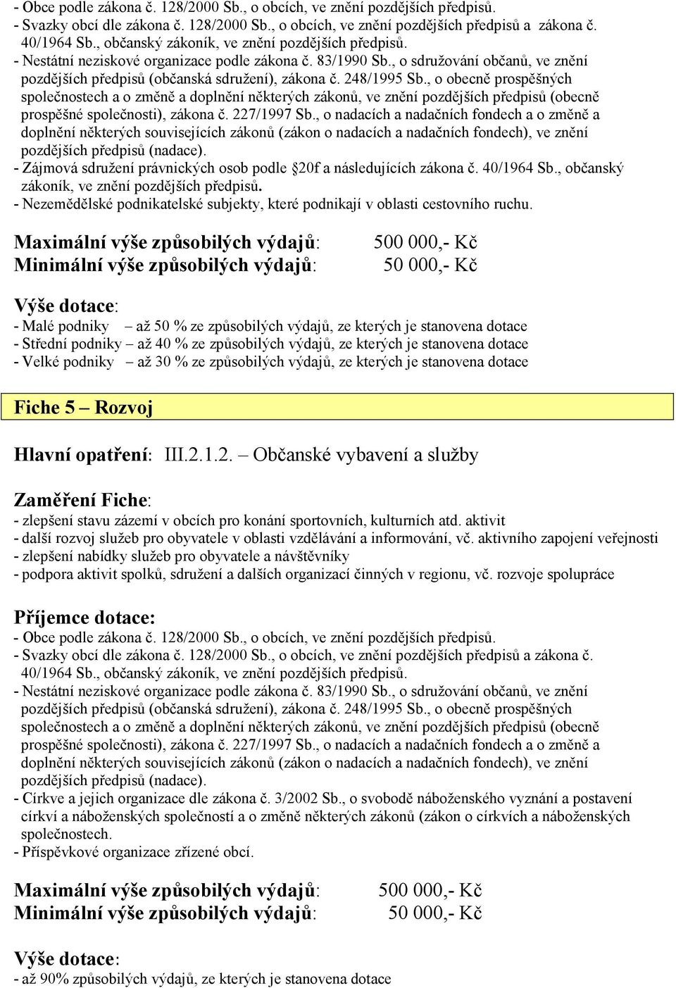 248/1995 Sb., o obecně prospěšných společnostech a o změně a doplnění některých zákonů, ve znění pozdějších předpisů (obecně prospěšné společnosti), zákona č. 227/1997 Sb.