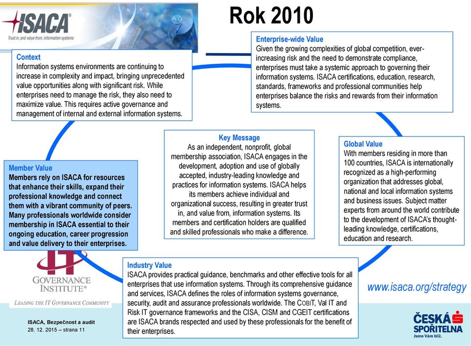 Rok 2010 Enterprise-wide Value Given the growing complexities of global competition, everincreasing risk and the need to demonstrate compliance, enterprises must take a systemic approach to governing