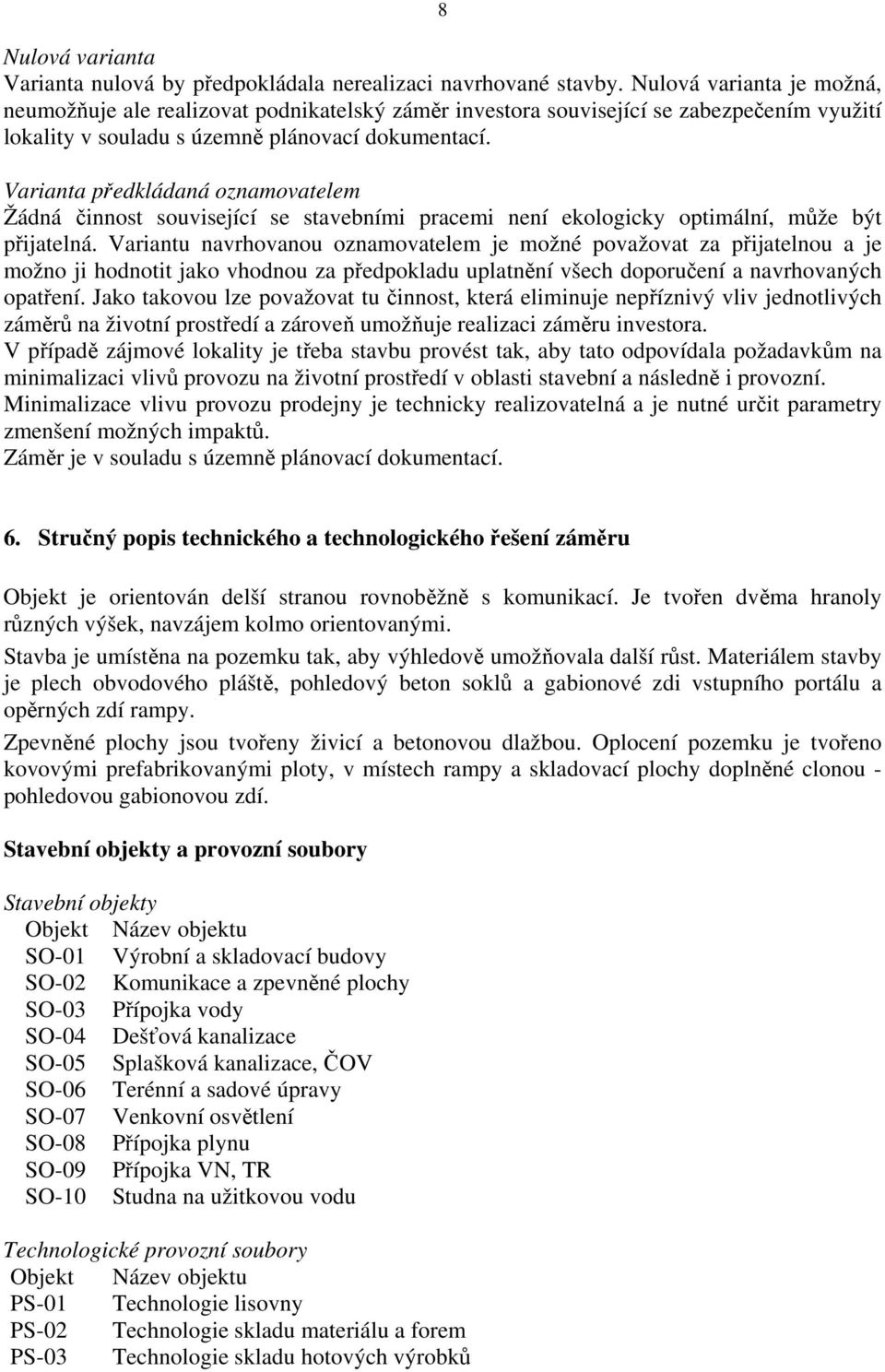 Varianta předkládaná oznamovatelem Žádná činnost související se stavebními pracemi není ekologicky optimální, může být přijatelná.