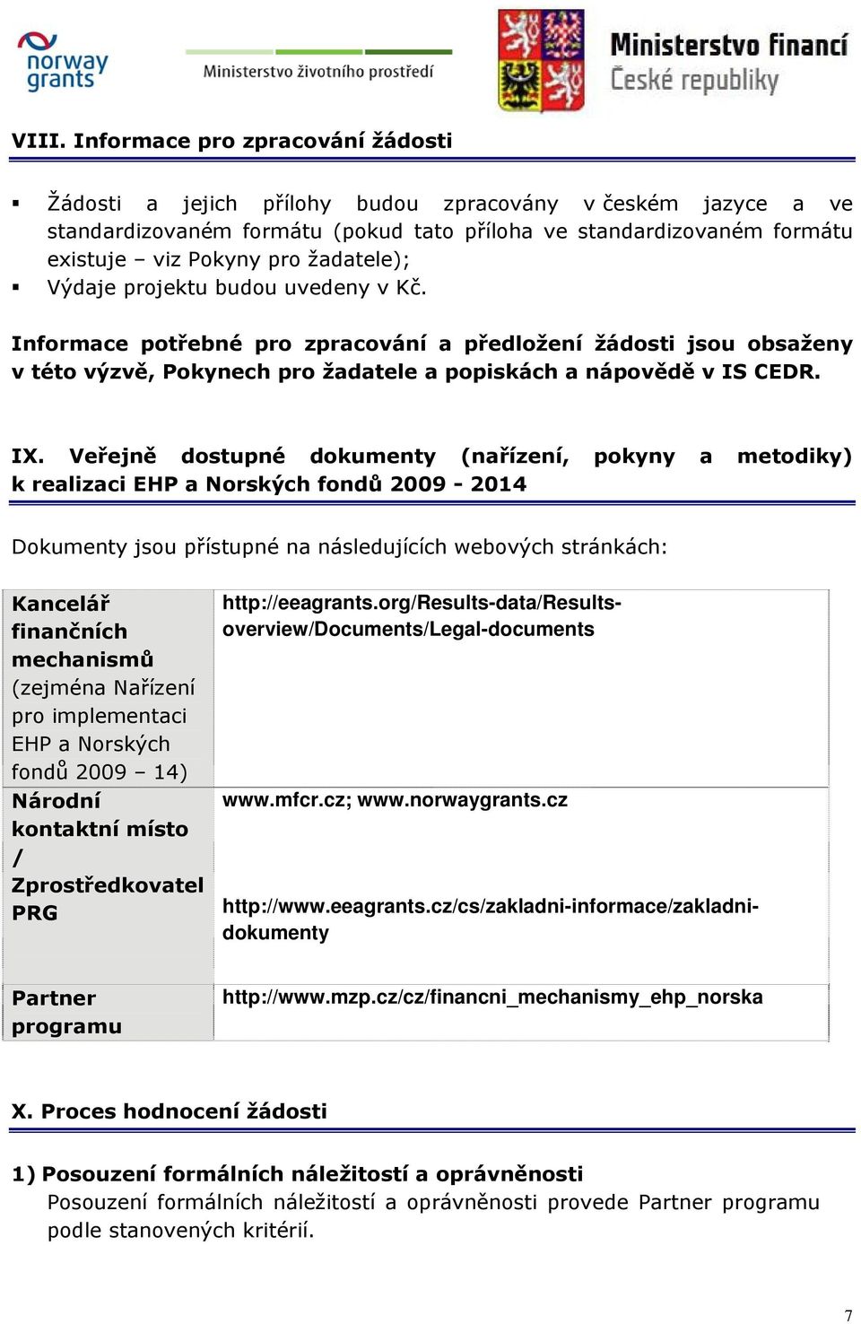 Veřejně dostupné dokumenty (nařízení, pokyny a metodiky) k realizaci EHP a Norských fondů 2009-2014 Dokumenty jsou přístupné na následujících webových stránkách: Kancelář finančních mechanismů