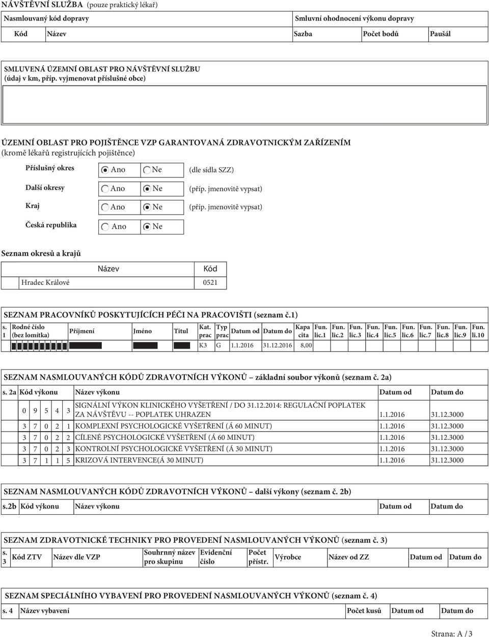 sídla SZZ) (příp. jmenovitě vypsat) (příp. jmenovitě vypsat) Česká republika Ano Ne Seznam okresů a krajů Název Kód Hradec Králové 0521 SEZNAM PRACOVNÍKŮ POSKYTUJÍCÍCH PÉČI NA PRACOVIŠTI (seznam č.