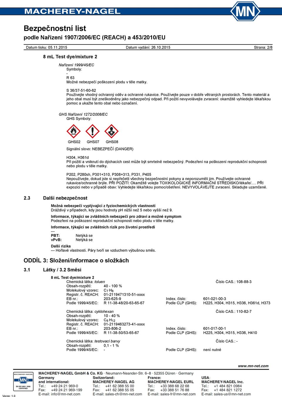 Při požití nevyvolávejte zvracení: okamžitě vyhledejte lékařskou pomoc a ukažte tento obal nebo označení. GHS Nařízení 1272/2008/EC GHS Symboly: 2.