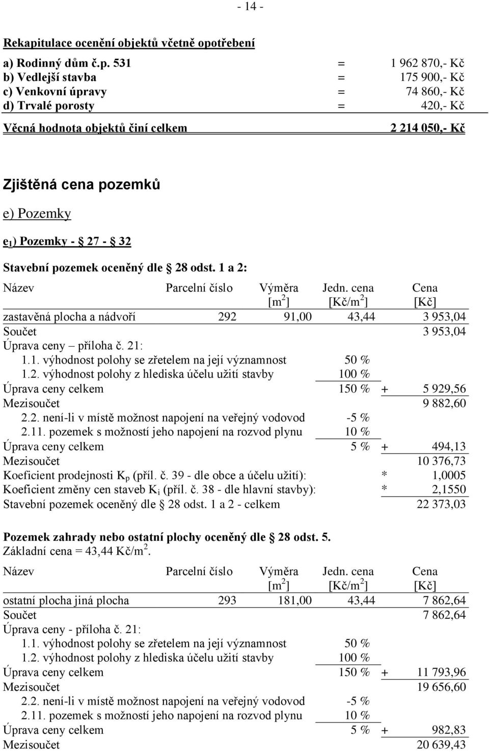 třebení a) Rodinný dům č.p.