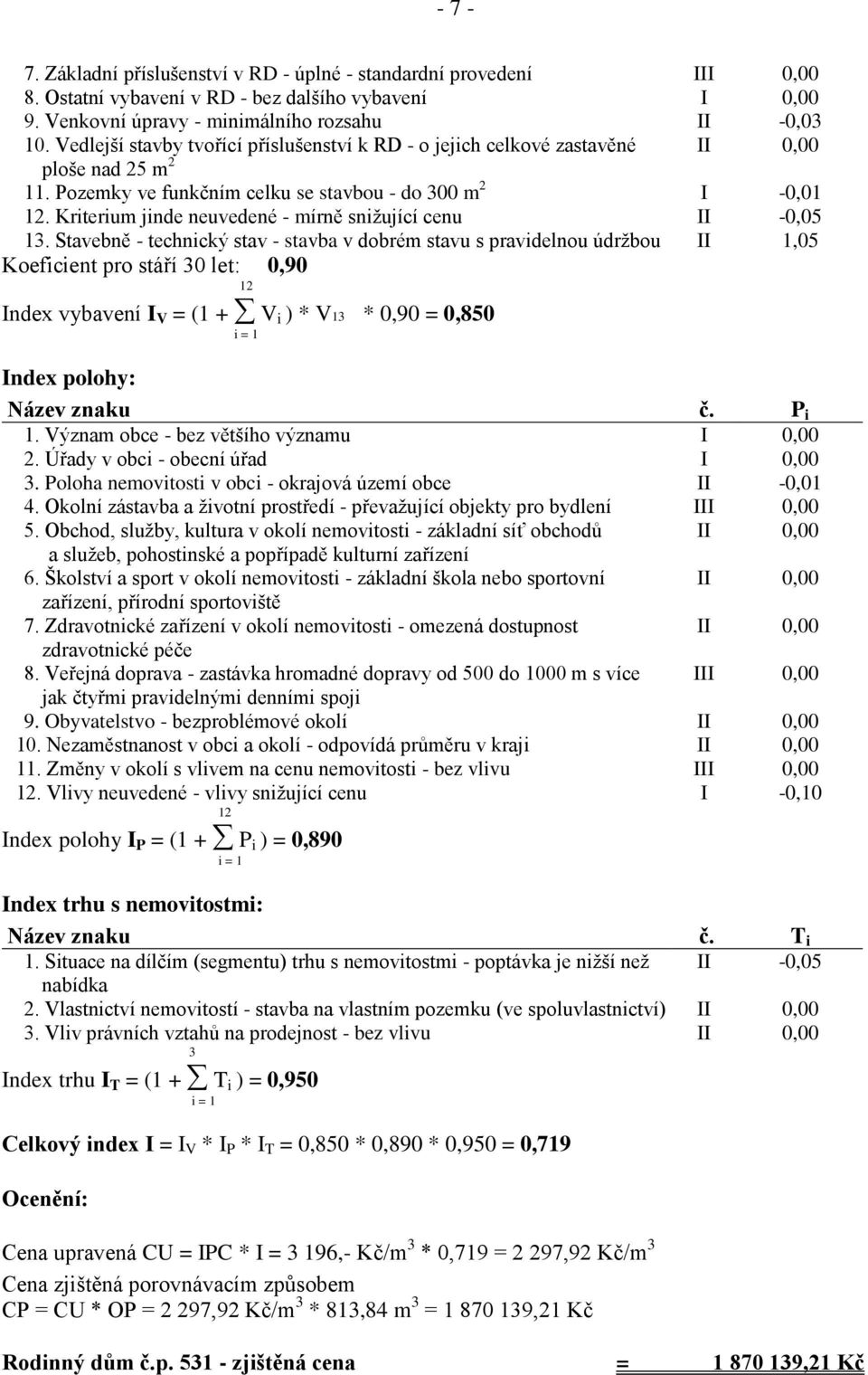 Kriterium jinde neuvedené - mírně snižující cenu II -0,05 13.