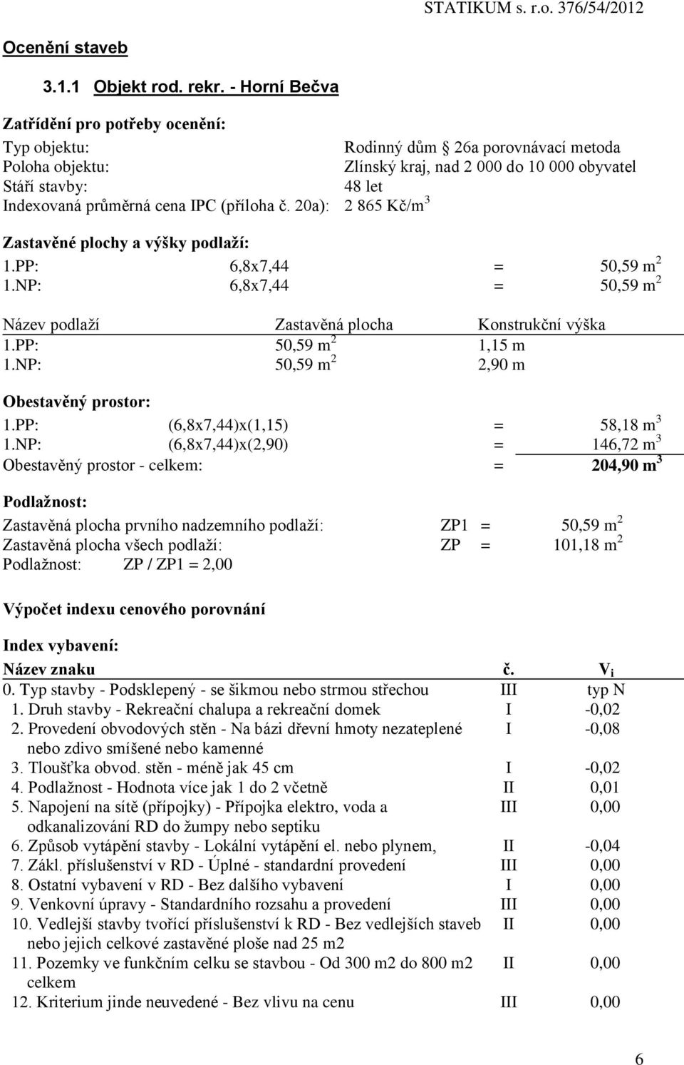 IPC (příloha č. 20a): 2 865 Kč/m 3 Zastavěné plochy a výšky podlaží: 1.PP: 6,8x7,44 = 50,59 m 2 1.NP: 6,8x7,44 = 50,59 m 2 Název podlaží Zastavěná plocha Konstrukční výška 1.PP: 50,59 m 2 1,15 m 1.