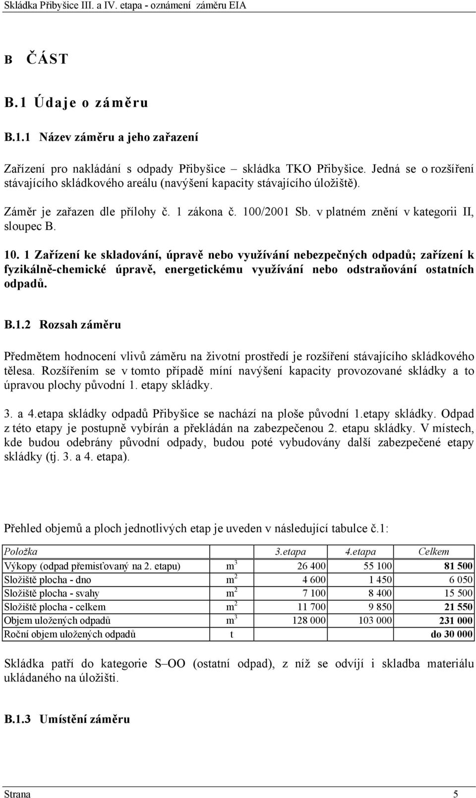 /2001 Sb. v platném znění v kategorii II, sloupec B. 10.