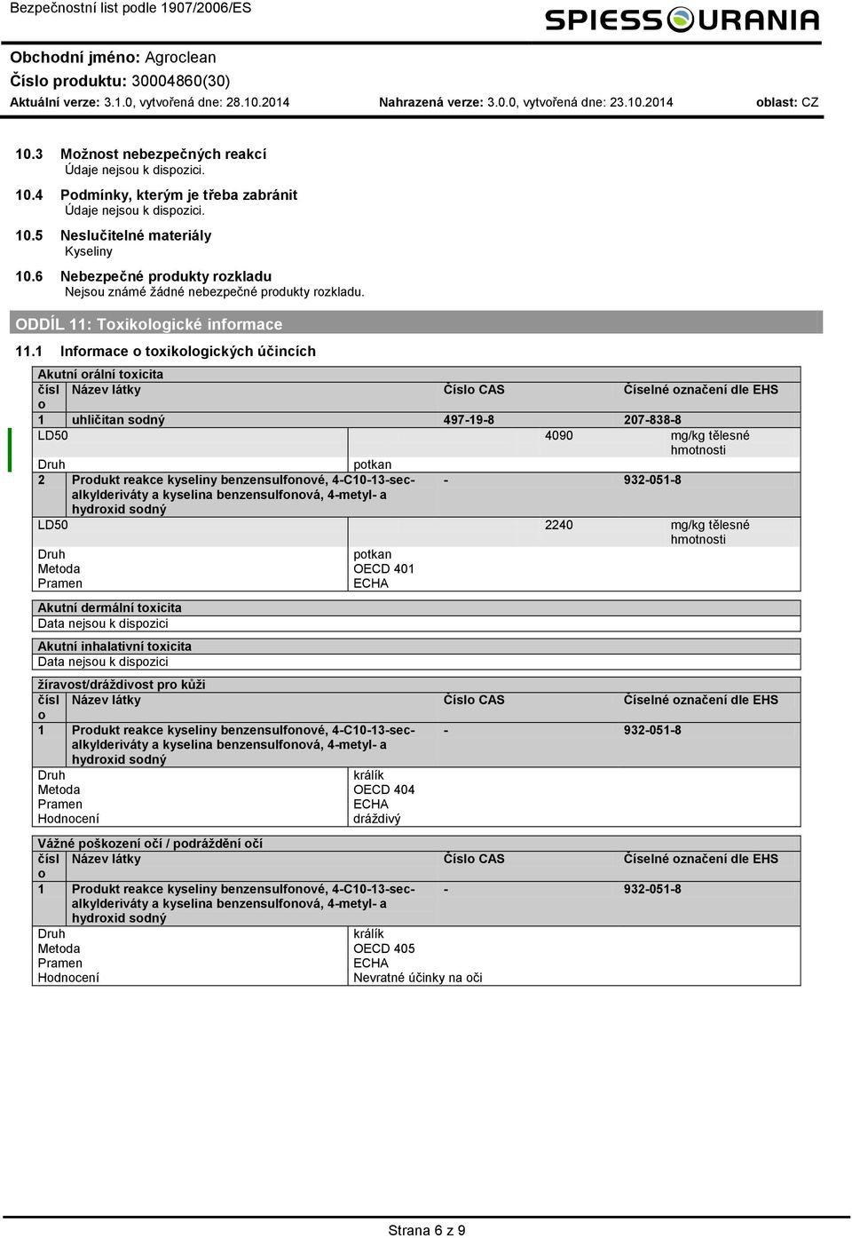 6 Nebezpečné prdukty rzkladu Nejsu známé žádné nebezpečné prdukty rzkladu. ODDÍL 11: Txiklgické infrmace 11.