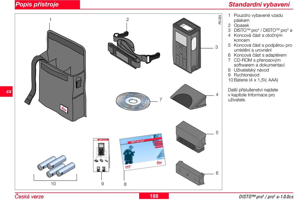 adaptérem 7 CD-ROM s přenosovým softwarem a dokumentací 8 Uživatelský návod 9 Rychlonávod 0 Baterie (4 x,5v,