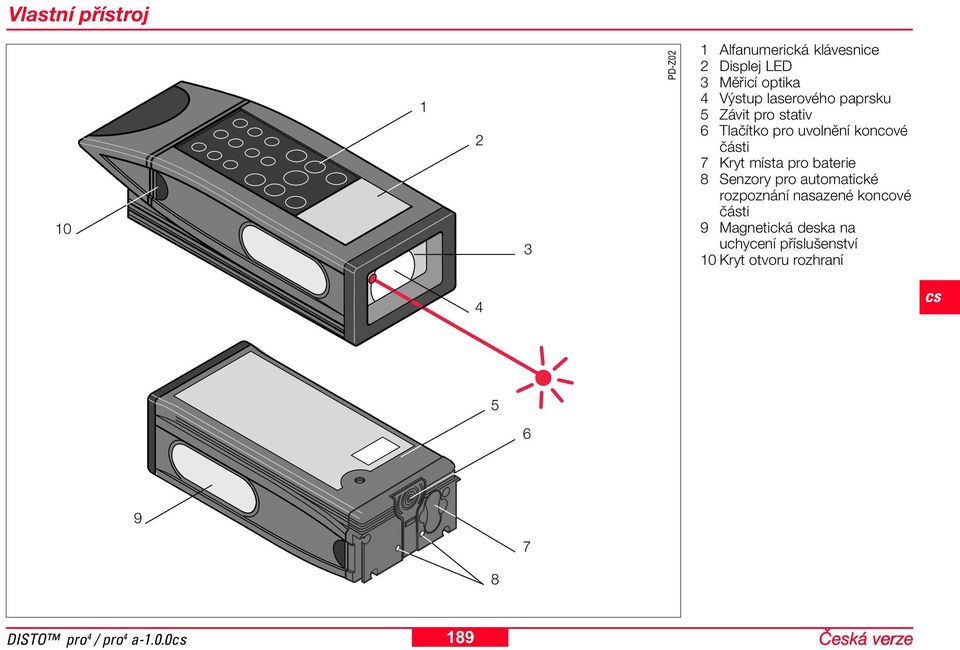 místa pro baterie 8 Senzory pro automatické rozpoznání nasazené koncové části 9 Magnetická