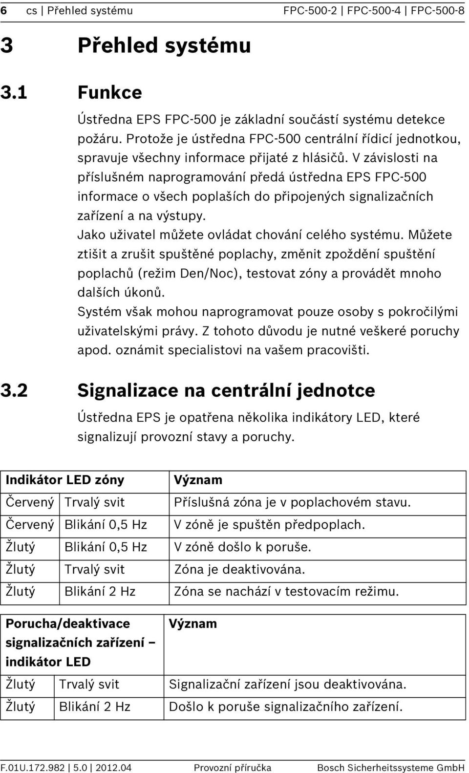 V závslost na příslušném naprogramování předá ústředna EPS FPC-500 nformace o všech poplaších do přpojených sgnalzačních zařízení a na výstupy. Jako užvatel můžete ovládat chování celého systému.