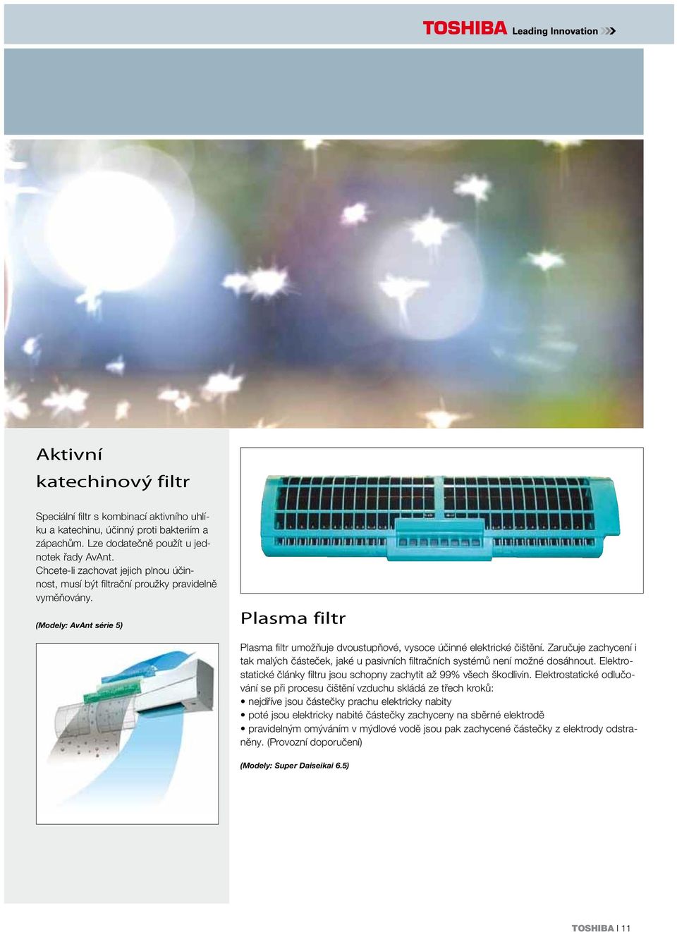 (Modely: AvAnt série 5) Plasma filtr Plasma filtr umožňuje dvoustupňové, vysoce účinné elektrické čištění.