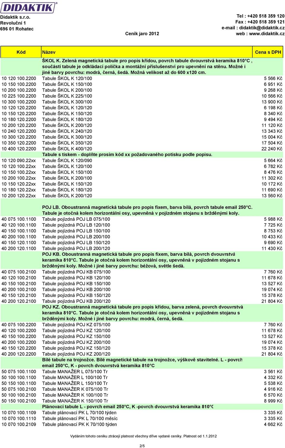 2200 Tabule ŠKOL K 200/100 9 268 Kč 10 225 100.2200 Tabule ŠKOL K 225/100 10 566 Kč 10 300 100.2200 Tabule ŠKOL K 300/100 13 900 Kč 10 120 120.2200 Tabule ŠKOL K 120/120 6 198 Kč 10 150 120.