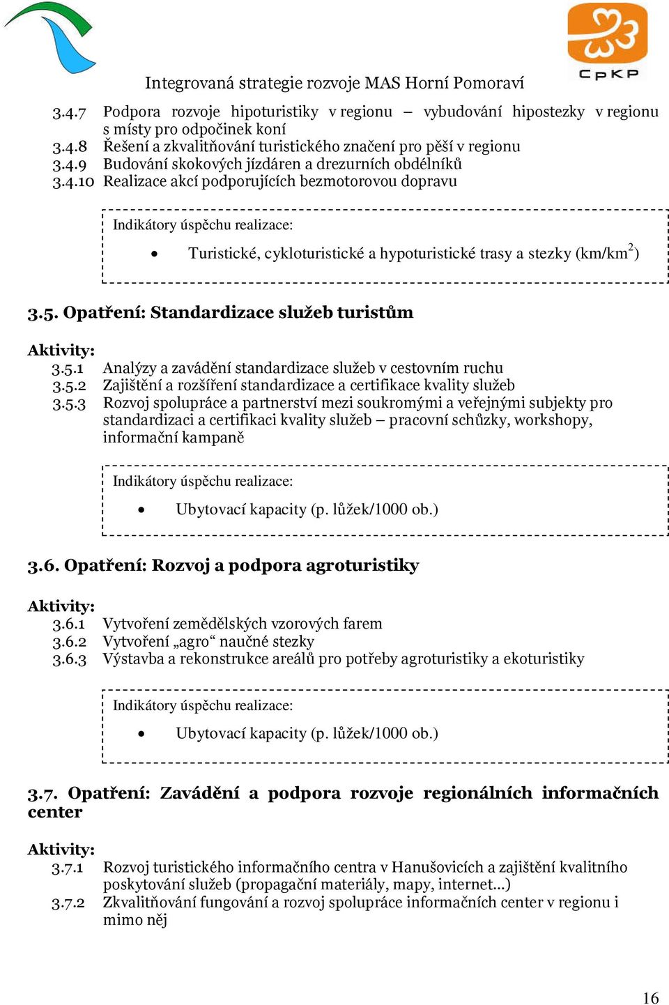 5.2 Zajištění a rozšíření standardizace a certifikace kvality služeb 3.5.3 Rozvoj spolupráce a partnerství mezi soukromými a veřejnými subjekty pro standardizaci a certifikaci kvality služeb pracovní schůzky, workshopy, informační kampaně Ubytovací kapacity (p.