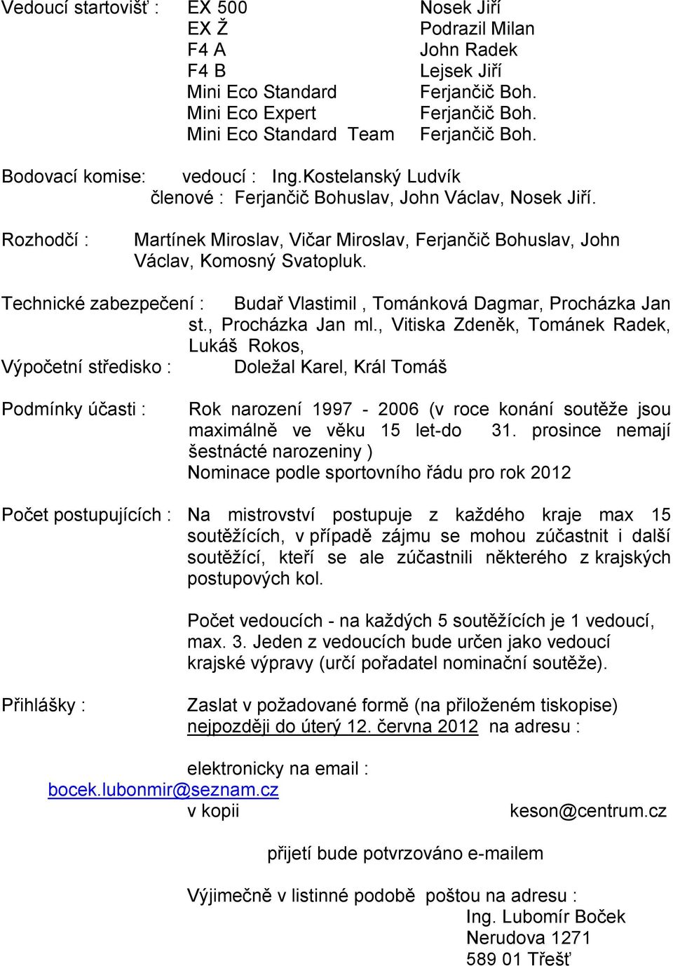 Rozhodčí : Martínek Miroslav, Vičar Miroslav, Ferjančič Bohuslav, John Václav, Komosný Svatopluk. Technické zabezpečení : Budař Vlastimil, Tománková Dagmar, Procházka Jan st., Procházka Jan ml.