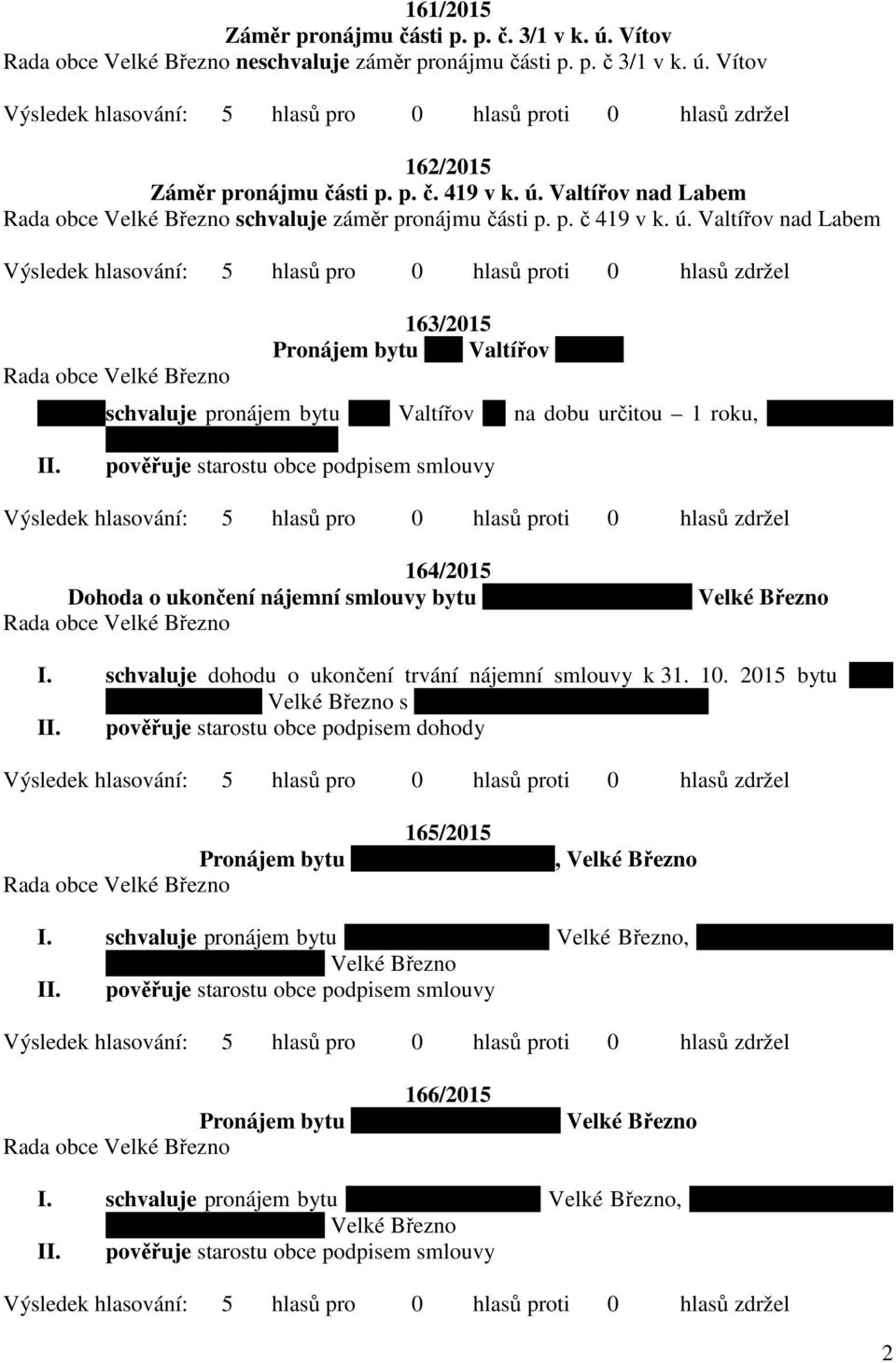 2, Valtířov 59 na dobu určitou 1 roku, paní Kateřině Černé, bytem Valtířov 59 164/2015 Dohoda o ukončení nájemní smlouvy bytu č. 1, Litoměřická 206, Velké Březno I.