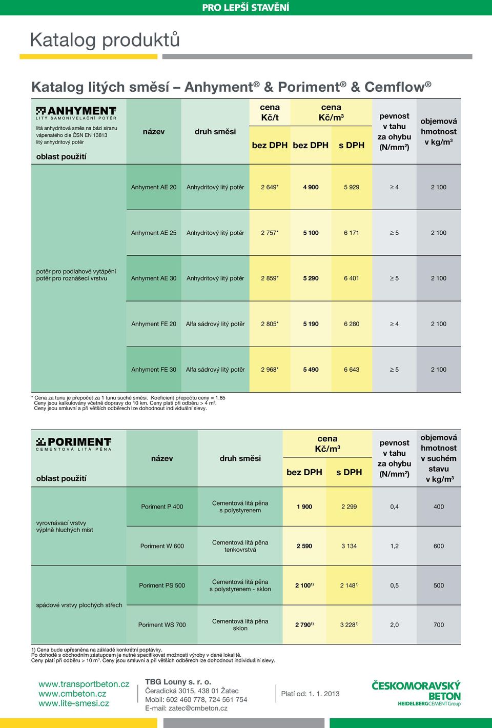 roznášecí vrstvu Anhyment AE 30 Anhydritový litý potěr 2 859* 5 290 6 401 > 5 2 100 Anhyment FE 20 Alfa sádrový litý potěr 2 805* 5 190 6 280 > 4 2 100 Anhyment FE 30 Alfa sádrový litý potěr 2 968* 5