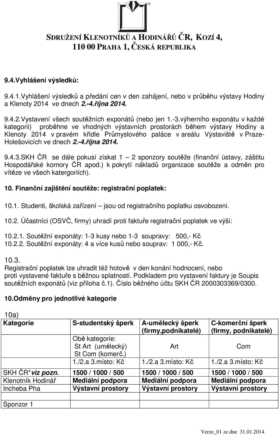 ve dnech 2.-4.října 2014. 9.4.3.SKH ČR se dále pokusí získat 1 2 sponzory soutěže (finanční ústavy, záštitu Hospodářské komory ČR apod.