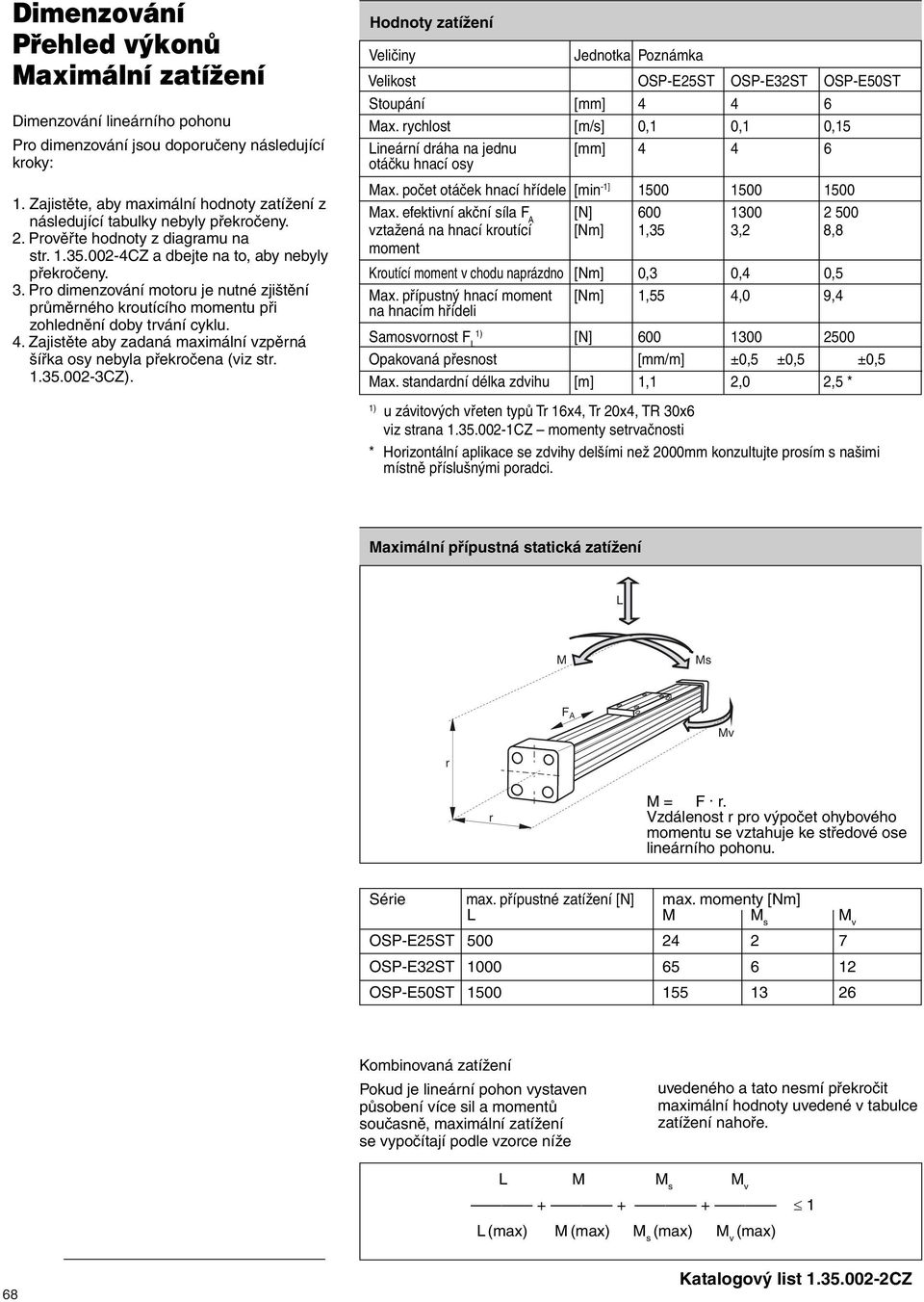 Pro dimenzování motoru je nutné zjištění průměrného routícího momentu při zohlednění doby trvání cylu. 4. Zajistěte aby zadaná maximální vzpěrná šířa osy nebyla přeročena (viz str. 1.35.002-3CZ).