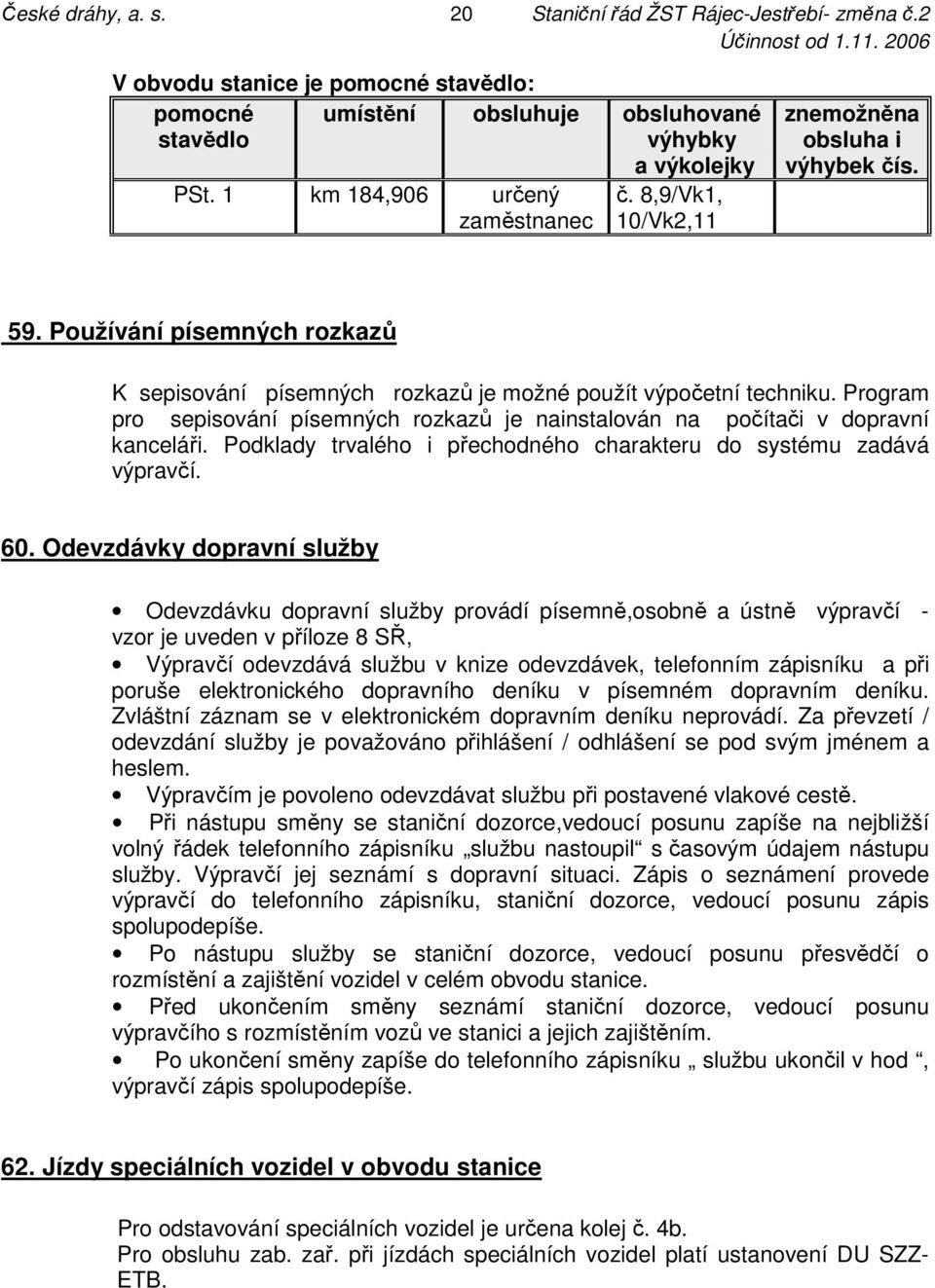 Program pro sepisování písemných rozkazů je nainstalován na počítači v dopravní kanceláři. Podklady trvalého i přechodného charakteru do systému zadává výpravčí. 60.