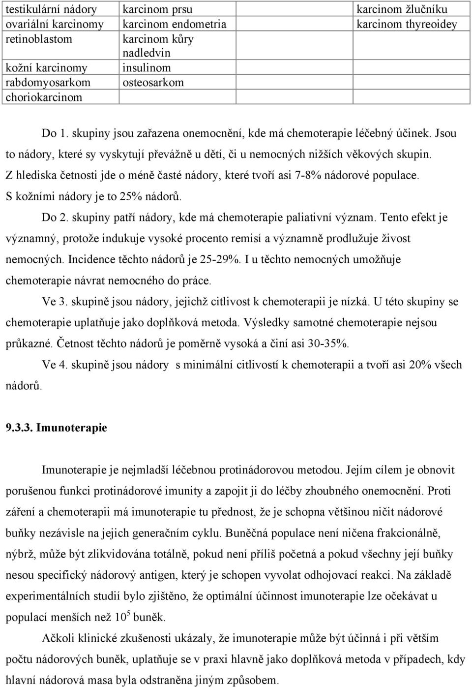 S kožními nádory je to 25% Do 2. skupiny nádory, kde má chemoterapie paliativní význam. Tento efekt je významný, protože indukuje vysoké procento remisí a prodlužuje živost nemocných.