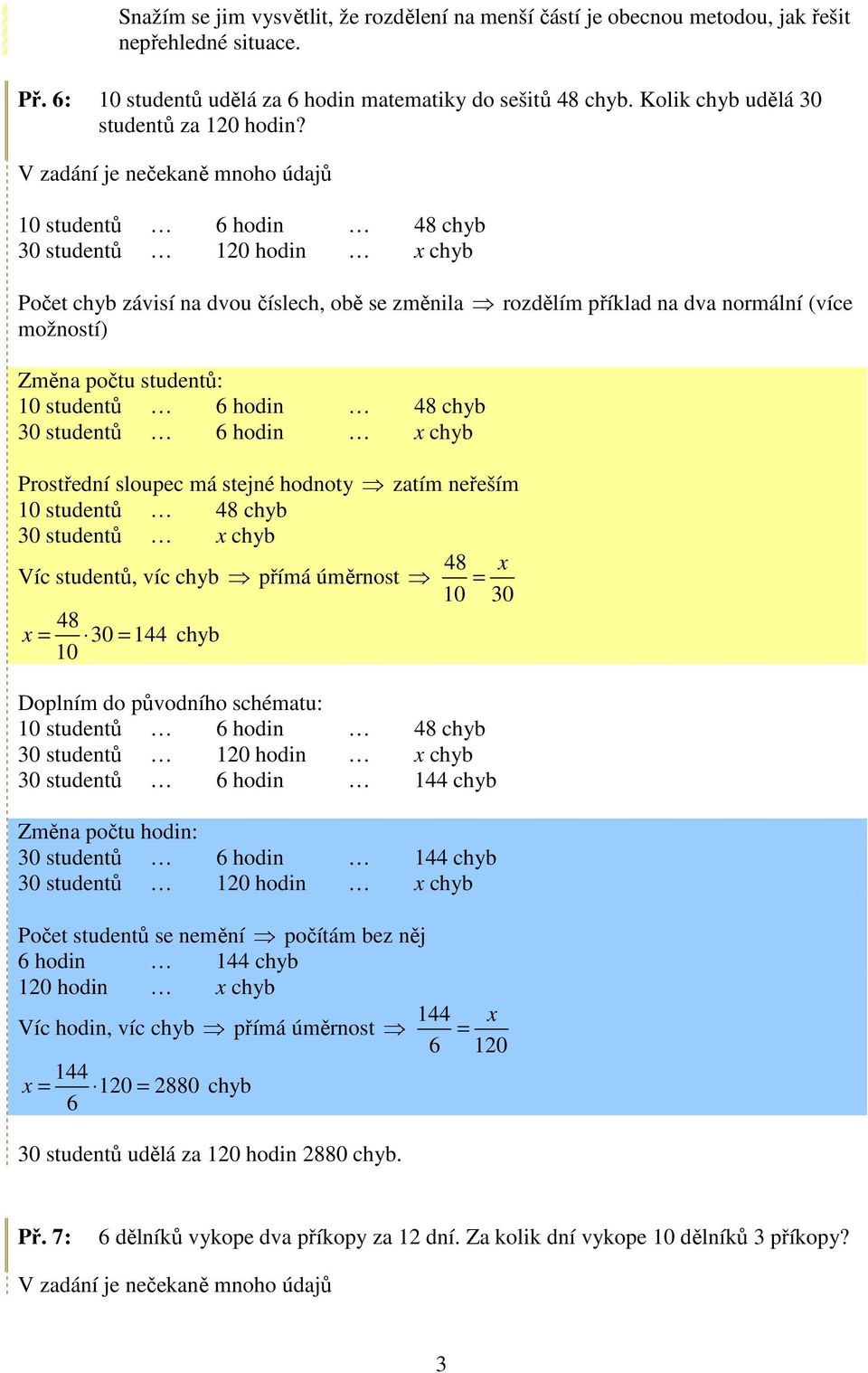 V zadání je nečekaně mnoho údajů 0 studentů 120 hodin chyb Počet chyb závisí na dvou číslech, obě se změnila rozdělím příklad na dva normální (více Změna počtu studentů: 0 studentů 6 hodin chyb 10