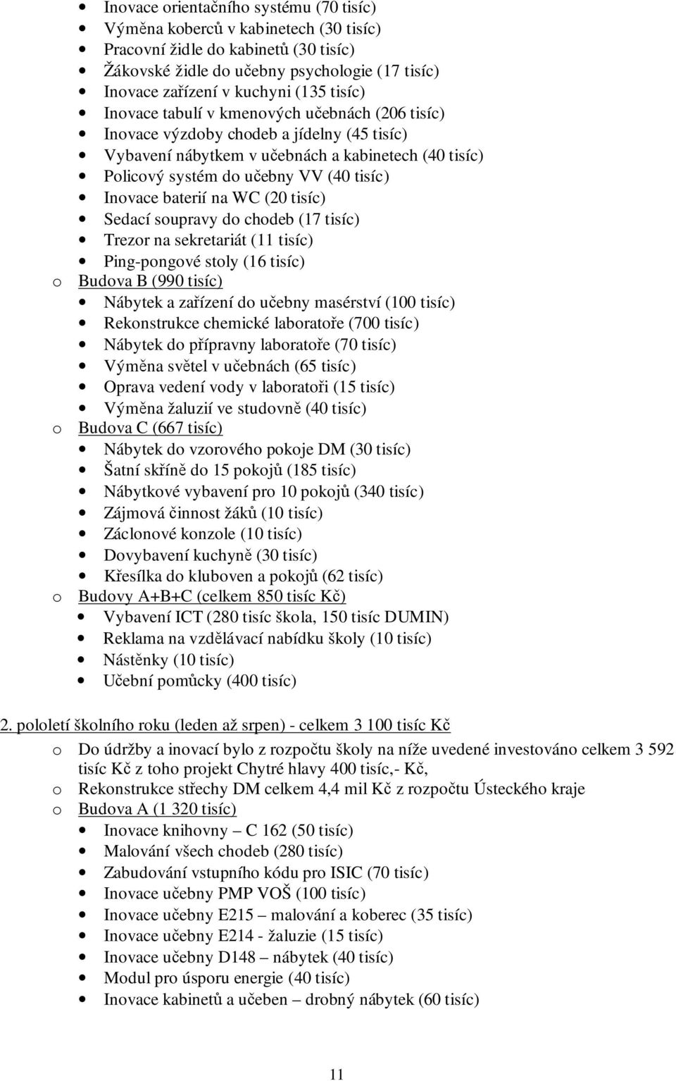 baterií na WC (20 tisíc) Sedací soupravy do chodeb (17 tisíc) Trezor na sekretariát (11 tisíc) Ping-pongové stoly (16 tisíc) o Budova B (990 tisíc) Nábytek a zařízení do učebny masérství (100 tisíc)