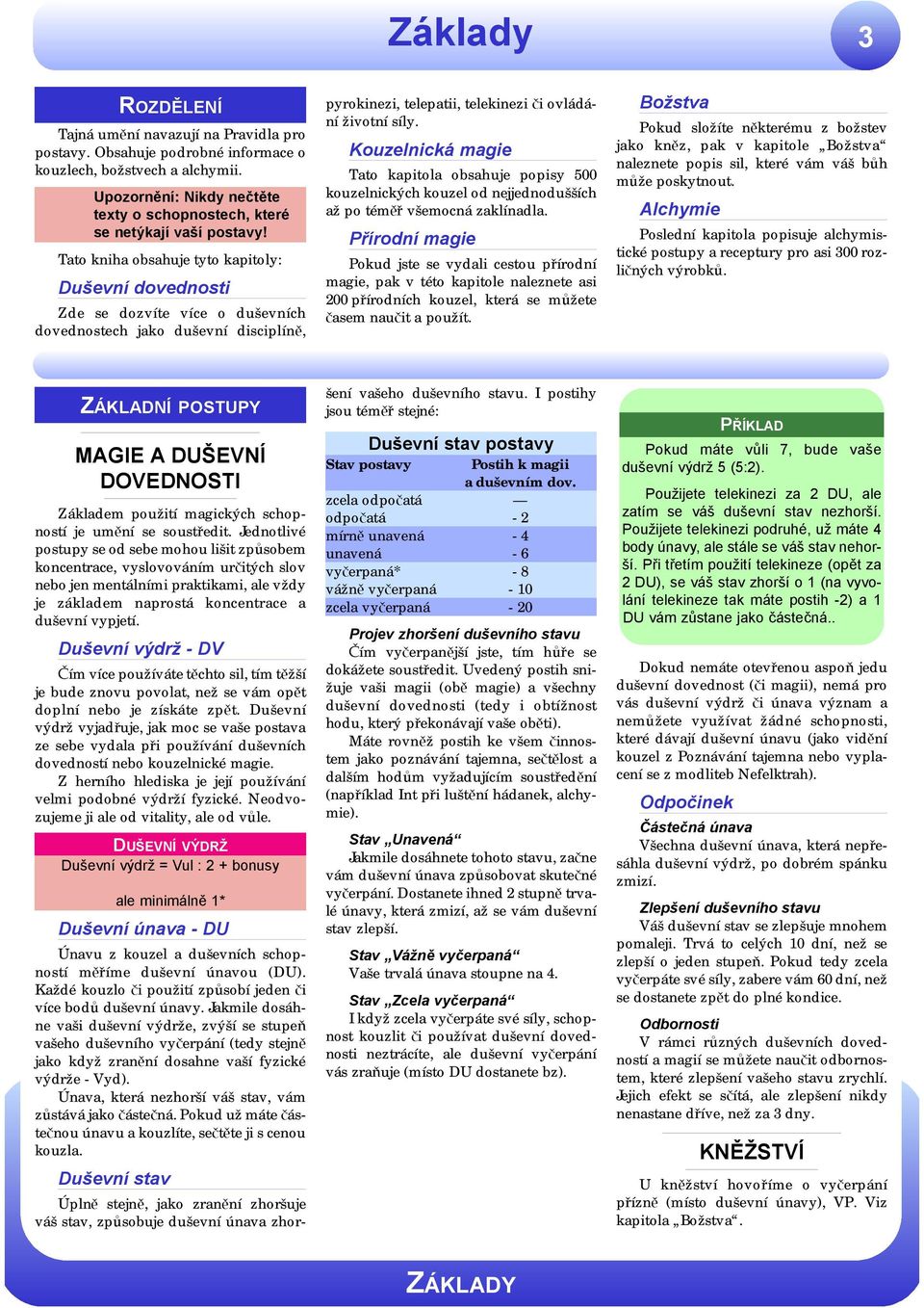 Tato kniha obsahuje tyto kapitoly: Duševní dovednosti Zde se dozvíte více o duševních dovednostech jako duševní disciplíně, pyrokinezi, telepatii, telekinezi či ovládání životní síly.