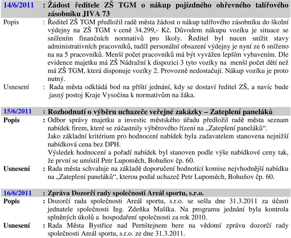 Ředitel byl nucen snížit stavy administrativních pracovníků, tudíž personální obsazení výdejny je nyní ze 6 sníženo na na 5 pracovníků. Menší počet pracovníků má být vyvážen lepším vybavením.