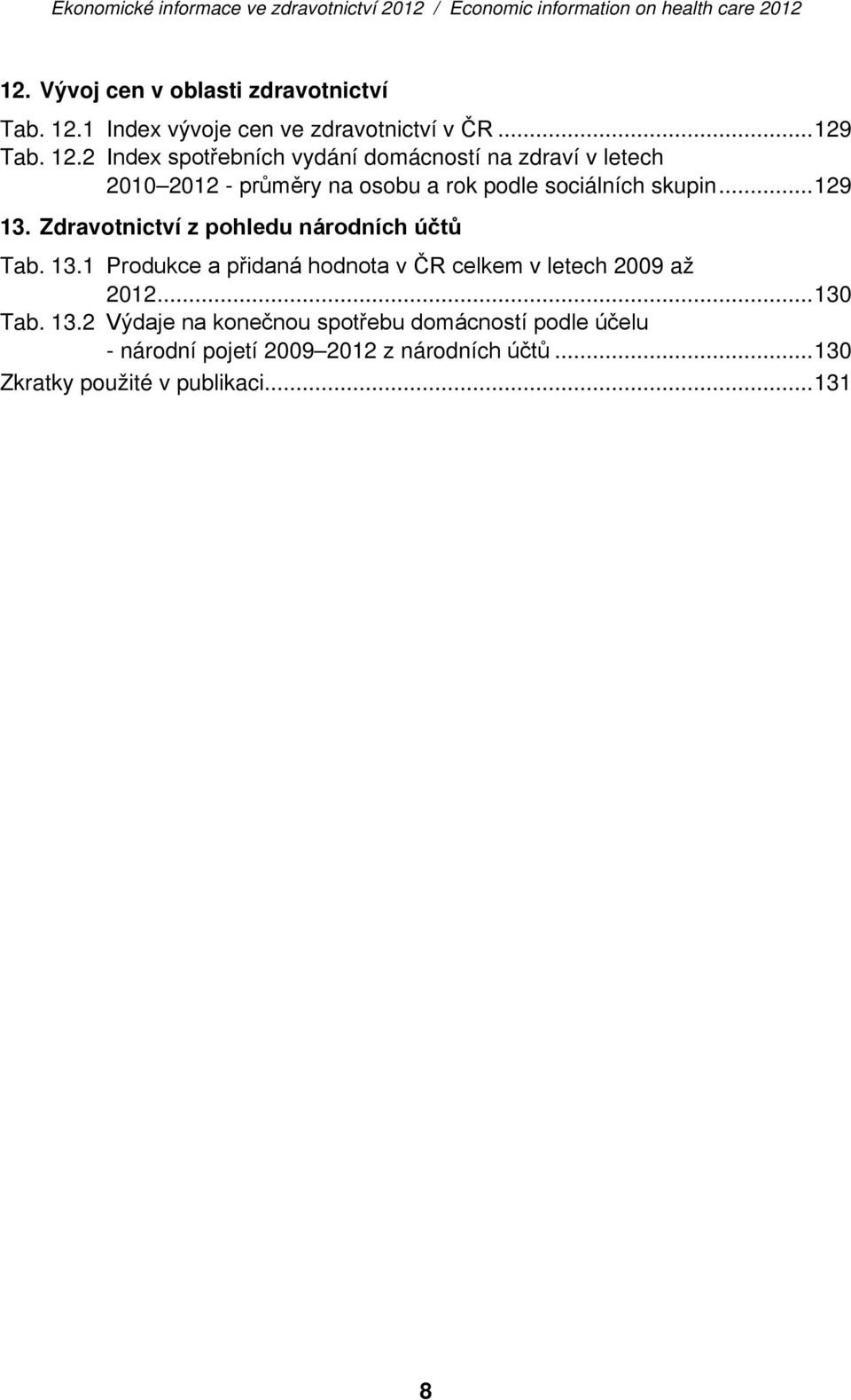 Tab. 12.2 Index spotřebních vydání domácností na zdraví v letech 2010 2012 - průměry na osobu a rok podle sociálních skupin.