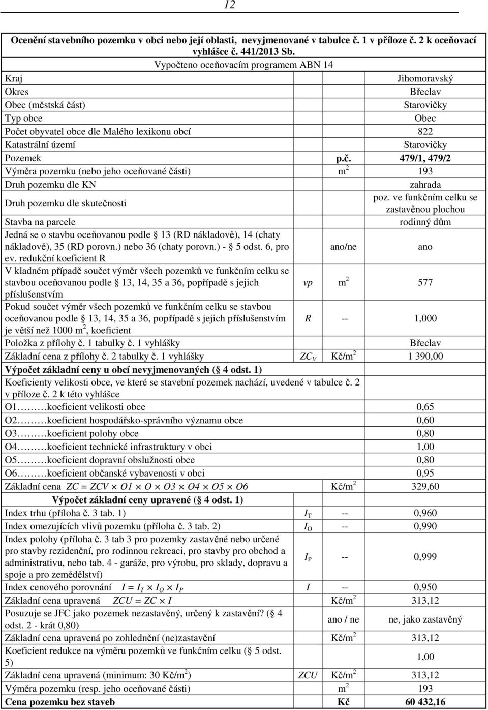 Pozemek p.č. 479/1, 479/2 Výměra pozemku (nebo jeho oceňované části) m 2 193 Druh pozemku dle KN zahrada Druh pozemku dle skutečnosti poz.