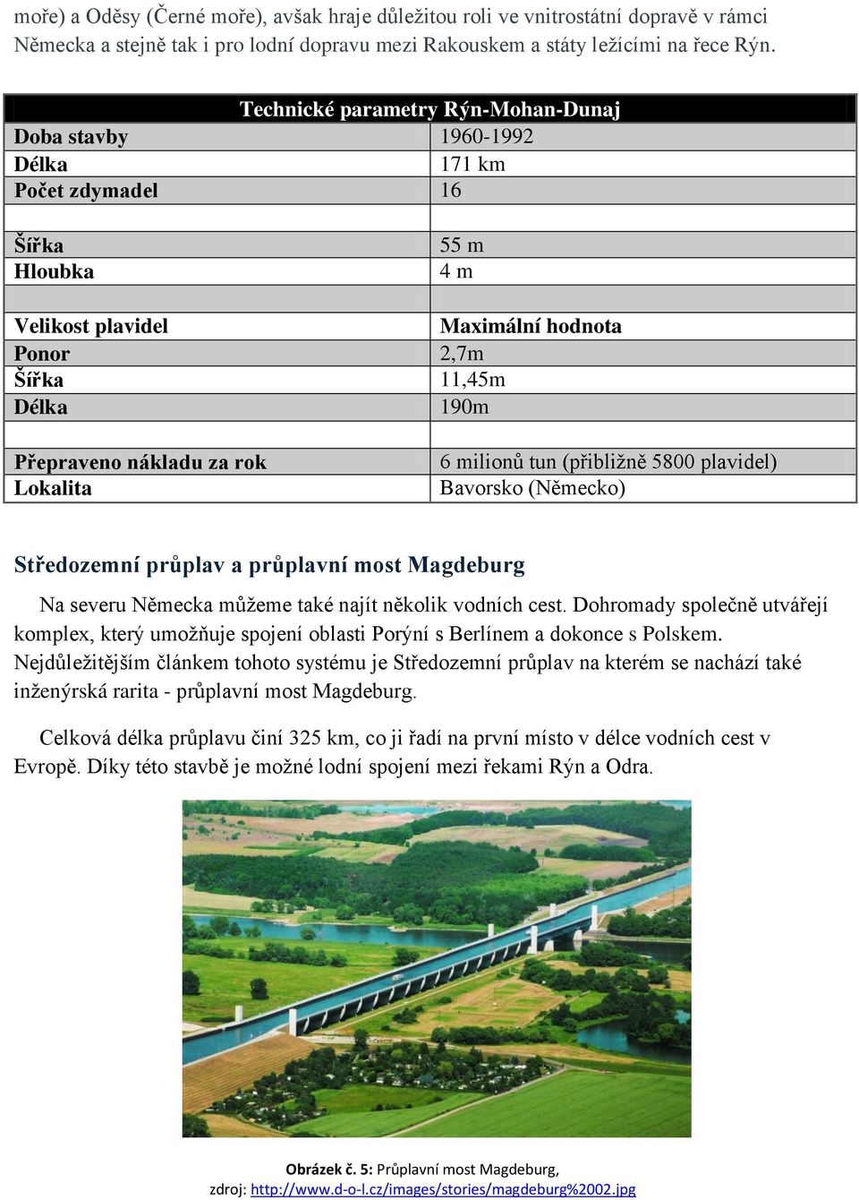 nákladu za rok Lokalita 6 milionů tun (přibližně 5800 plavidel) Bavorsko (Německo) Středozemní průplav a průplavní most Magdeburg Na severu Německa můžeme také najít několik vodních cest.