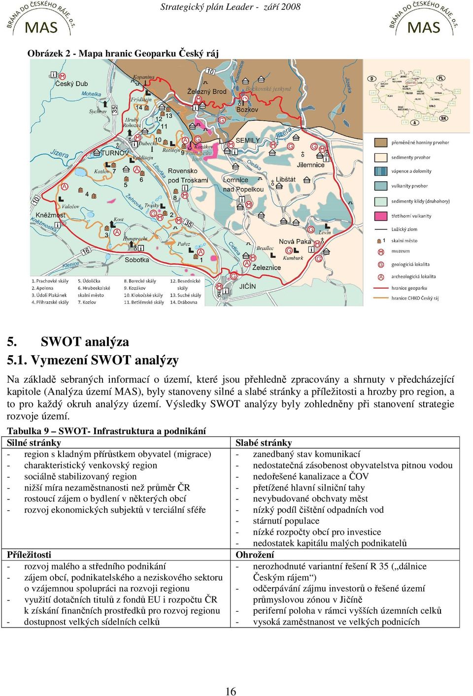 příležitosti a hrozby pro region, a to pro každý okruh analýzy území. Výsledky SWOT analýzy byly zohledněny při stanovení strategie rozvoje území.