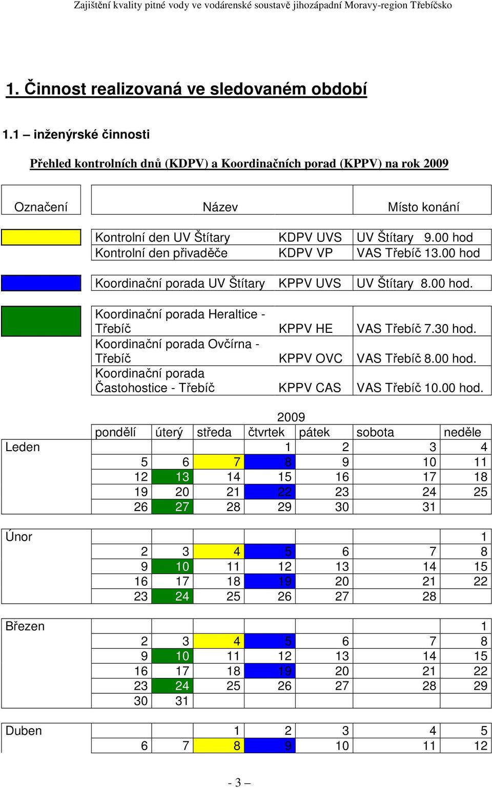 00 hod Kontrolní den přivaděče KDPV VP VAS Třebíč 13.00 hod Koordinační porada UV Štítary KPPV UVS UV Štítary 8.00 hod. Koordinační porada Heraltice - Třebíč KPPV HE VAS Třebíč 7.30 hod.