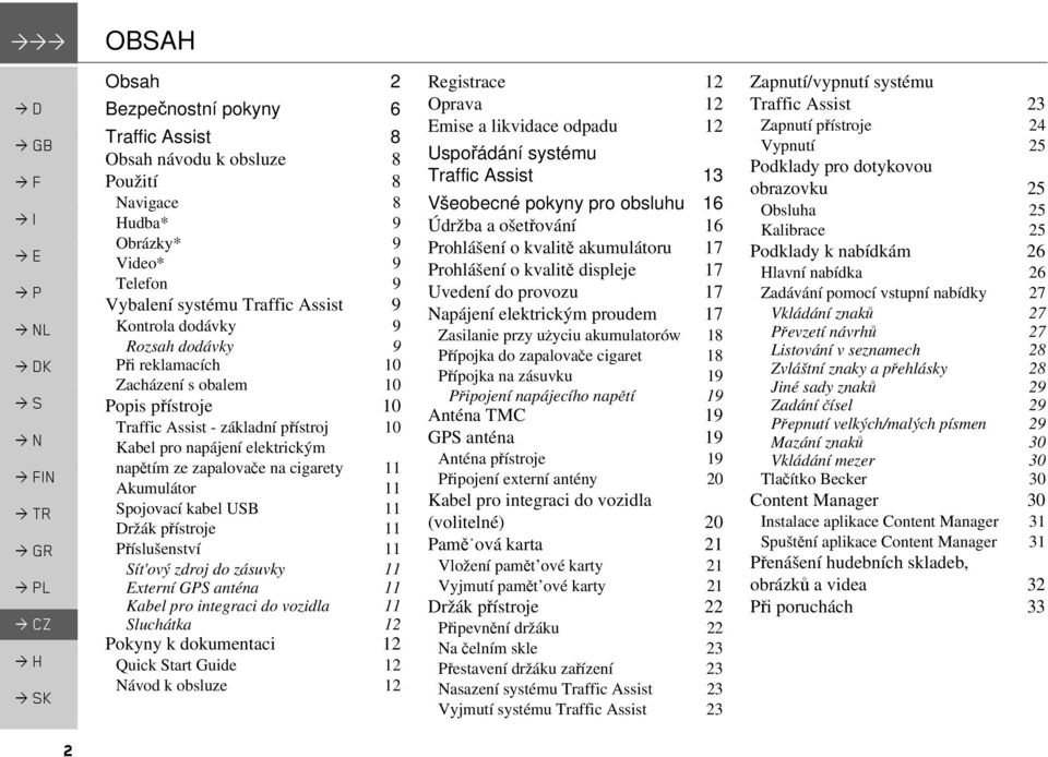 Akumulátor 11 Spojovací kabel USB 11 Držák přístroje 11 Příslušenství 11 Sít'ový zdroj do zásuvky 11 Externí GPS anténa 11 Kabel pro integraci do vozidla 11 Sluchátka 12 Pokyny k dokumentaci 12 Quick