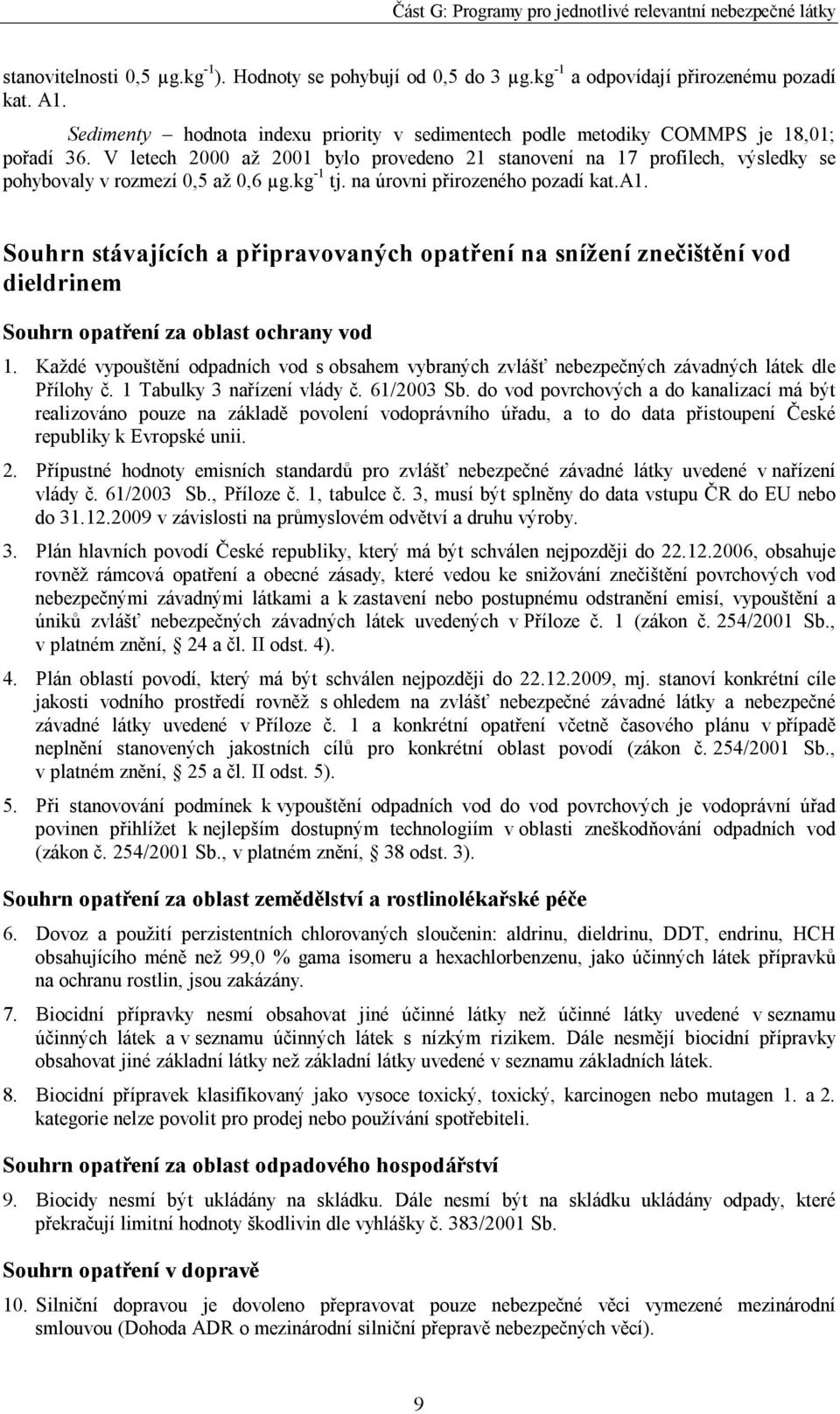 V letech 2000 až 2001 bylo provedeno 21 stanovení na 17 profilech, výsledky se pohybovaly v rozmezí 0,5 až 0,6 µg.kg -1 tj. na úrovni přirozeného pozadí kat.a1.