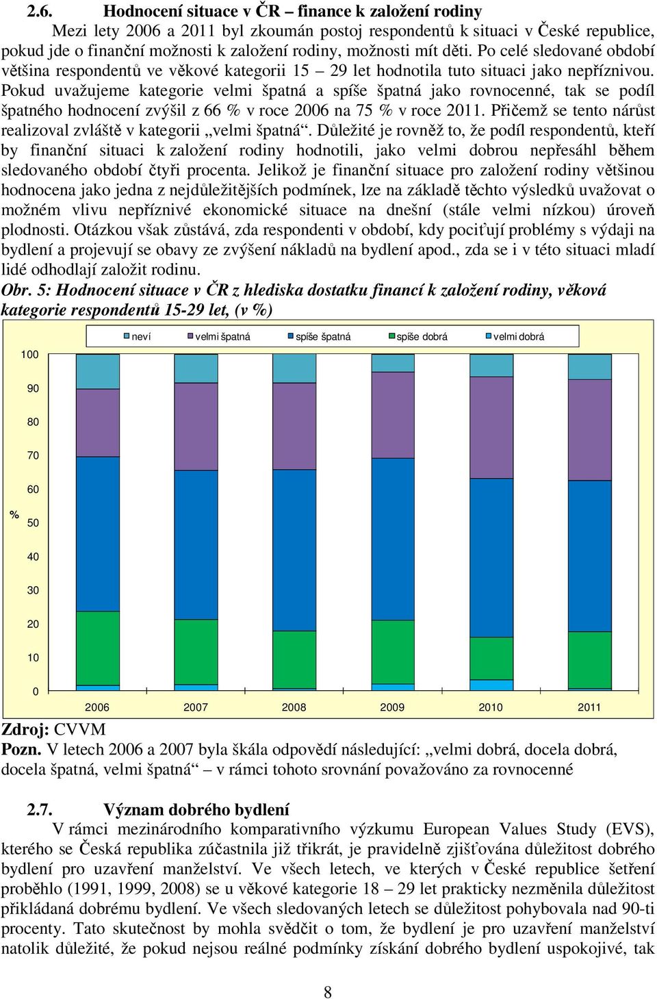 Pokud uvažujeme kategorie velmi špatná a spíše špatná jako rovnocenné, tak se podíl špatného hodnocení zvýšil z 66 % v roce 2006 na 75 % v roce 2011.