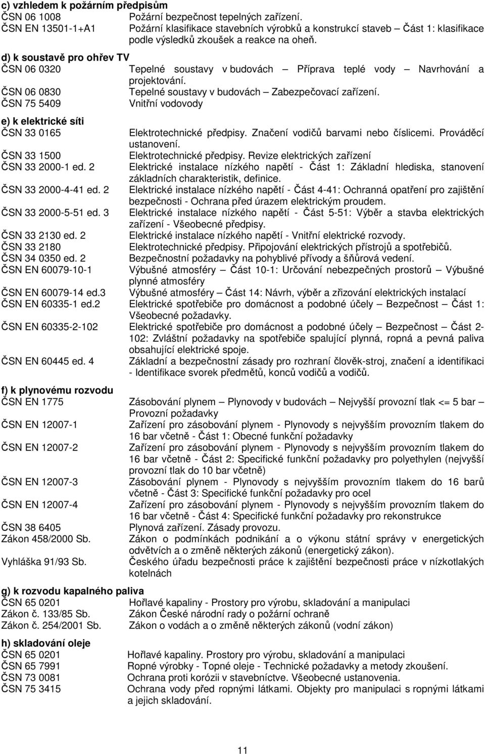 d) k soustavě pro ohřev TV ČSN 06 0320 Tepelné soustavy v budovách Příprava teplé vody Navrhování a projektování. ČSN 06 0830 Tepelné soustavy v budovách Zabezpečovací zařízení.