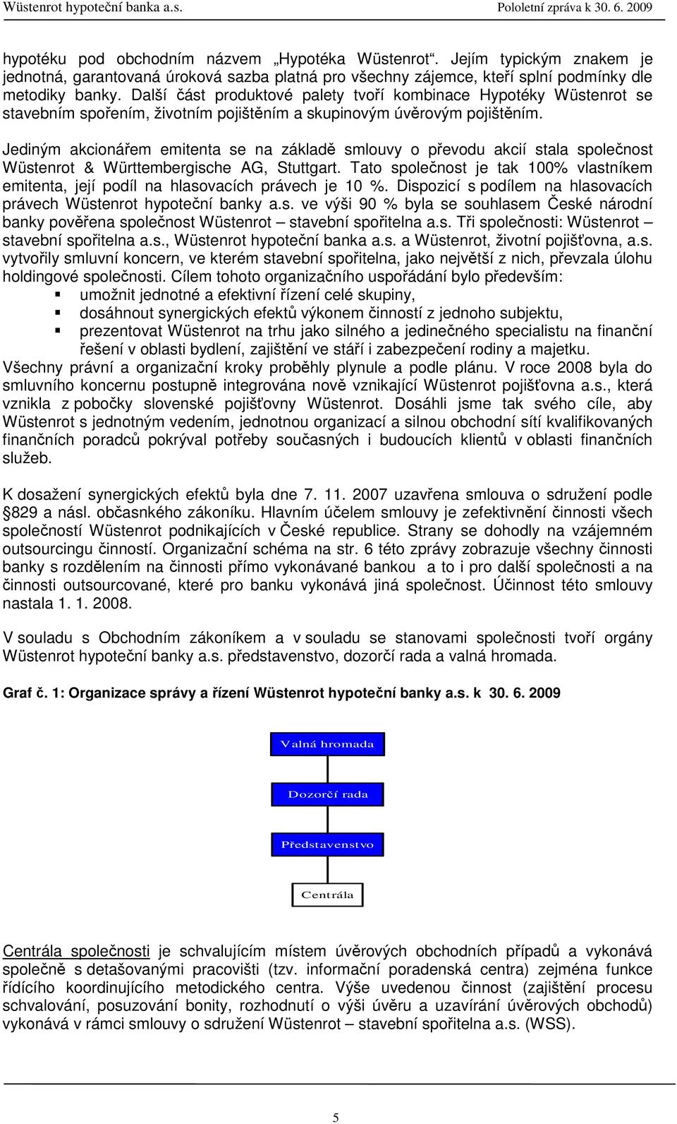 Jediným akcionářem emitenta se na základě smlouvy o převodu akcií stala společnost Wüstenrot & Württembergische AG, Stuttgart.