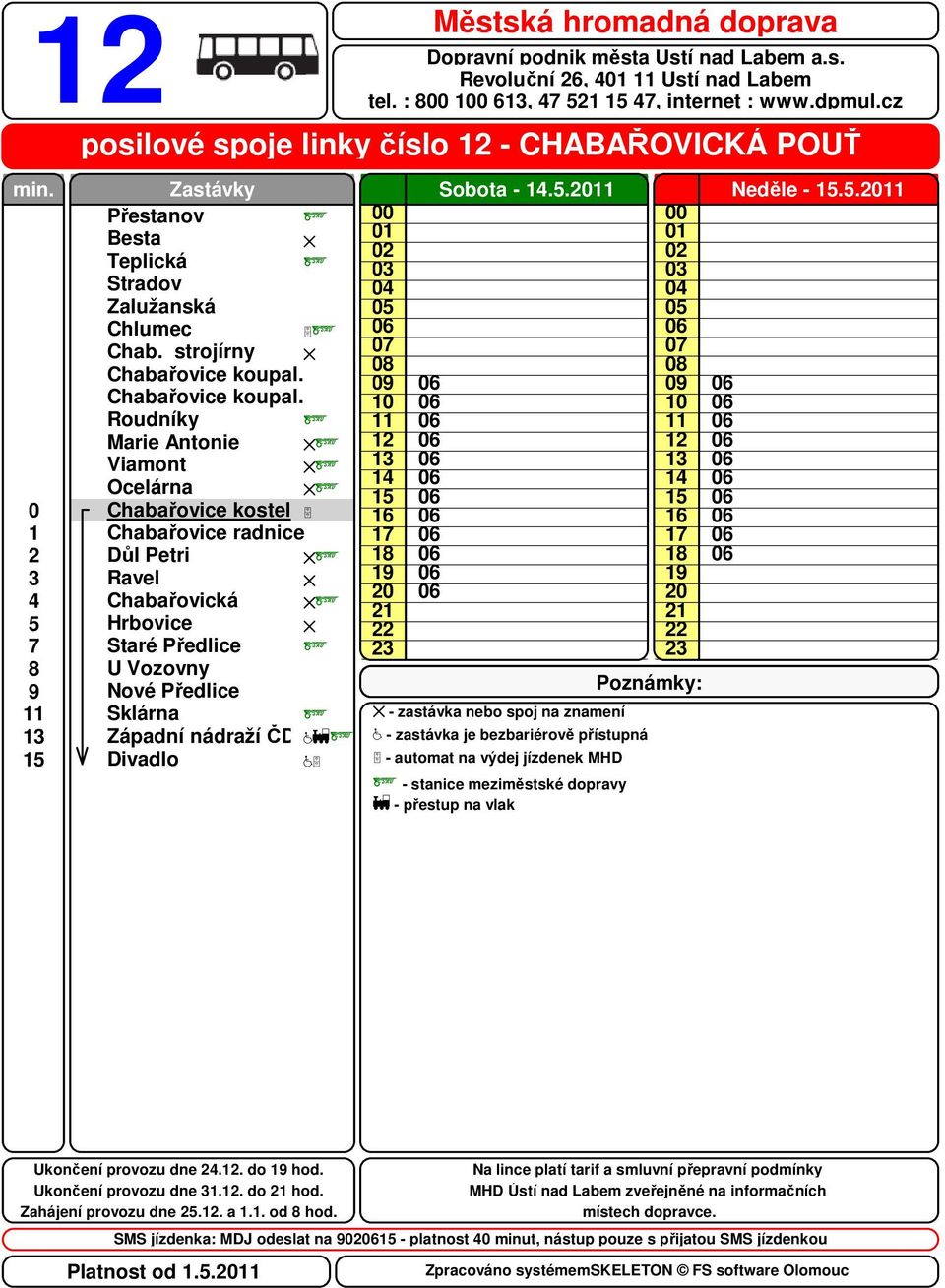 :, 5, internet : www.dpmul.cz Sobota -.5. - zastávka nebo spoj na znamení Neděle -.5. Ukončení provozu dne.. do hod.